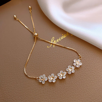 Gold-Plated Rhinestone & Zircon Petal Bracelet