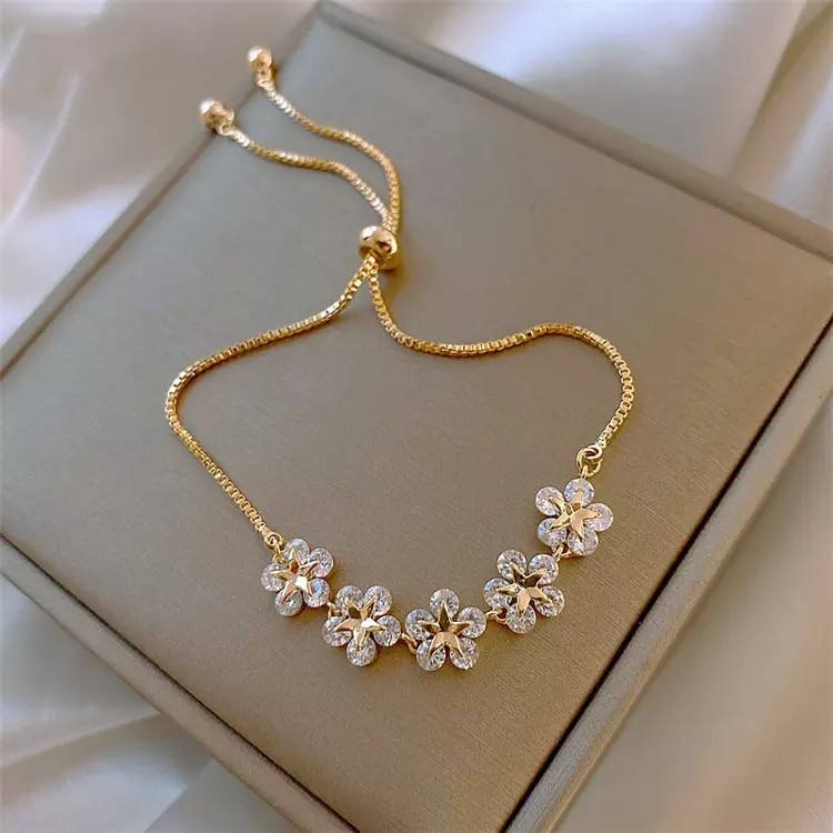 Gold-Plated Rhinestone & Zircon Petal Bracelet