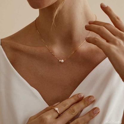 Stainless Steel Pearl Necklace with 14K Gold Plating