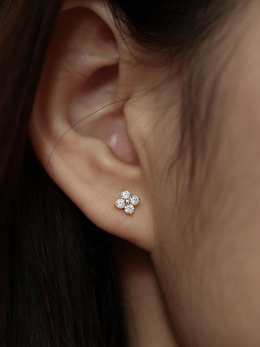 Gold Plated Four-Leaf Clover Stud Earrings