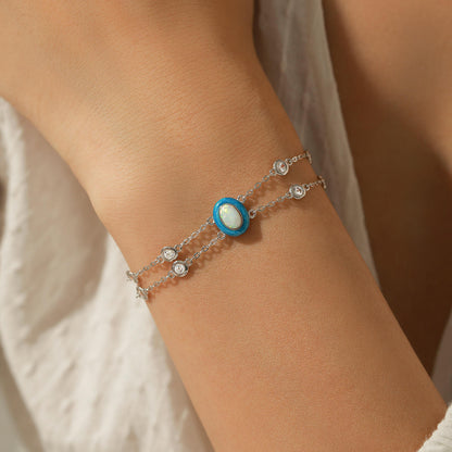 Vivid Multi-Layer Sterling Silver CZ & Enamel Opal Stackable Bracelet