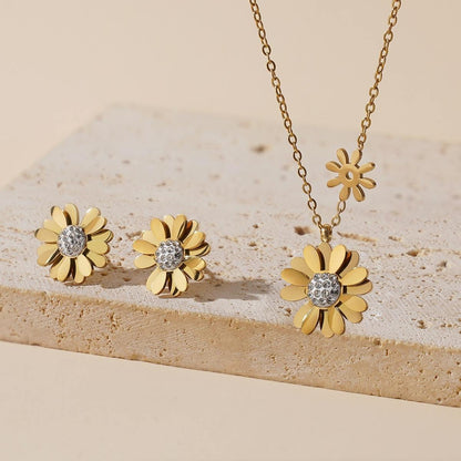 Gold-Plated Zircon Daisy & Sunflower Jewelry Set for Women