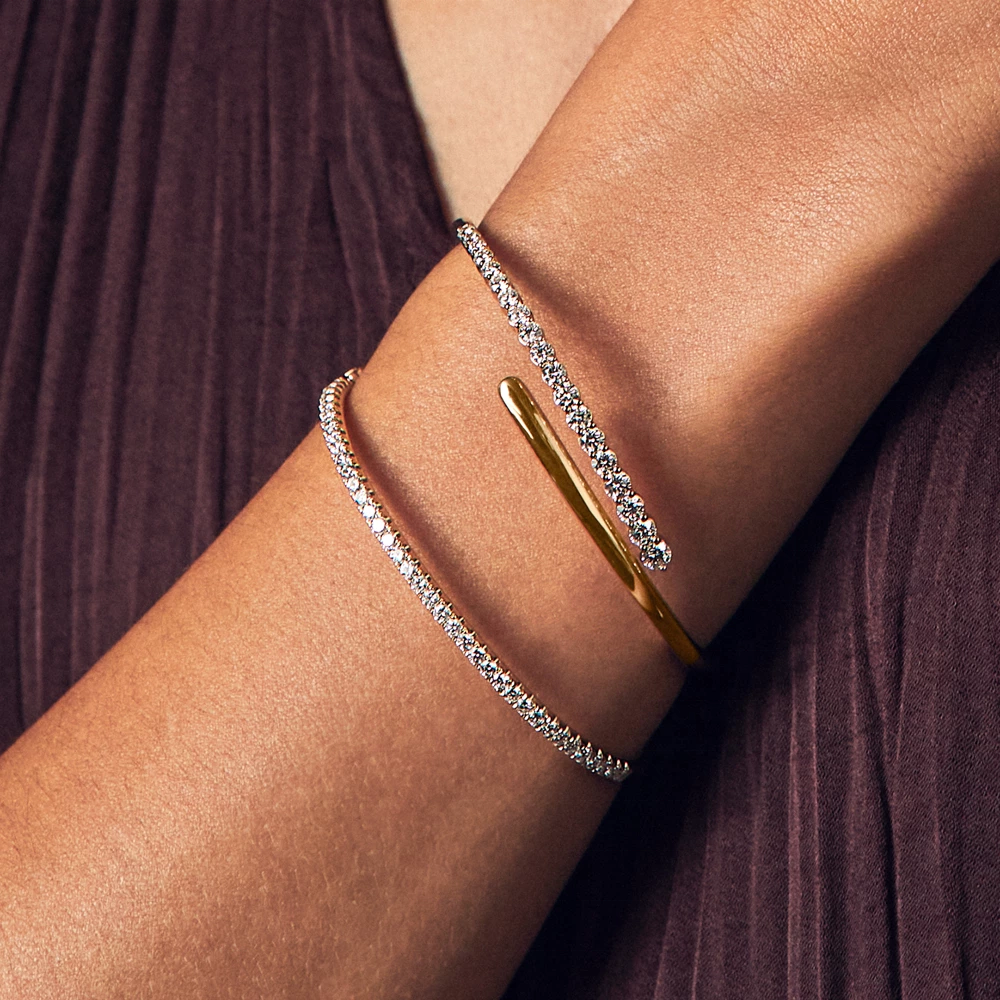 Gold Plated White Zircon Snake Bangle – Adjustable 18K