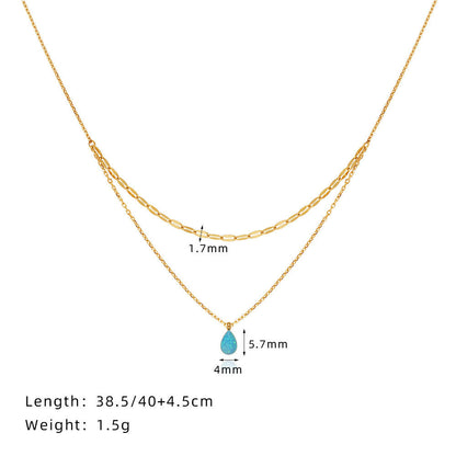 Gold-Plated Opal Drop Necklace – Dainty Double Layer Jewelry for Women