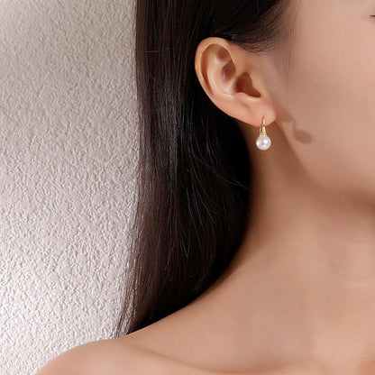 925 Sterling Silver & 18K Gold Plated Pearl Drop Earrings for Women