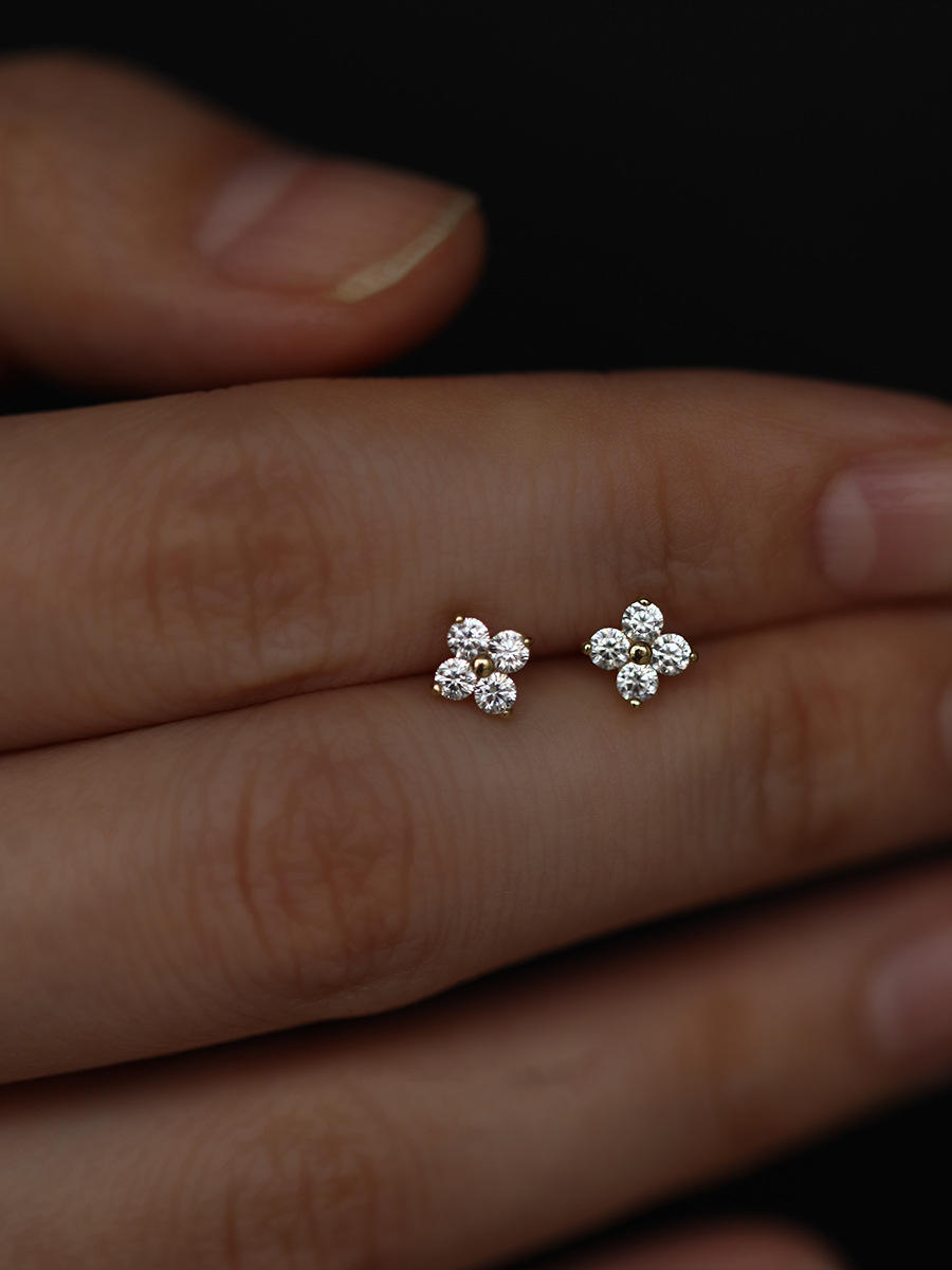 Gold Plated Four-Leaf Clover Stud Earrings