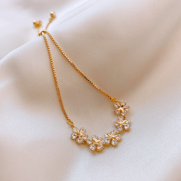 Gold-Plated Rhinestone & Zircon Petal Bracelet