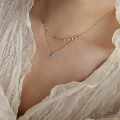 Gold-Plated Opal Drop Necklace – Dainty Double Layer Jewelry for Women