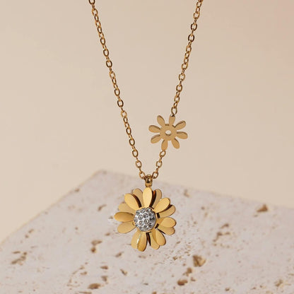 Gold-Plated Zircon Daisy & Sunflower Jewelry Set for Women