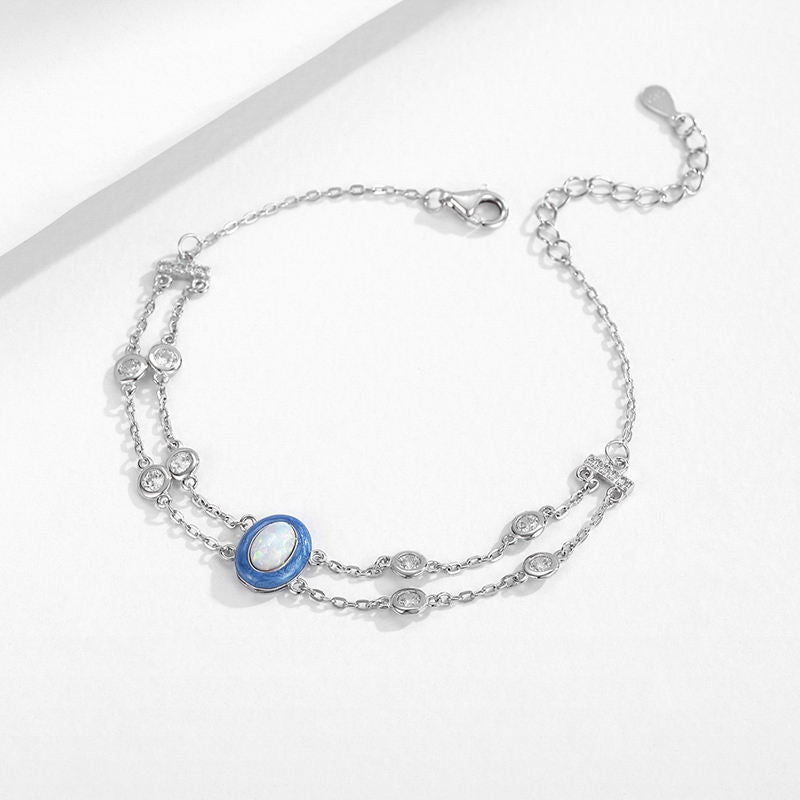 Vivid Multi-Layer Sterling Silver CZ & Enamel Opal Stackable Bracelet
