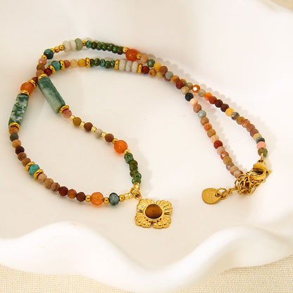 Mystiquè Tiger Eye Beaded Pendant Necklace – Gold Plated Stainless Steel