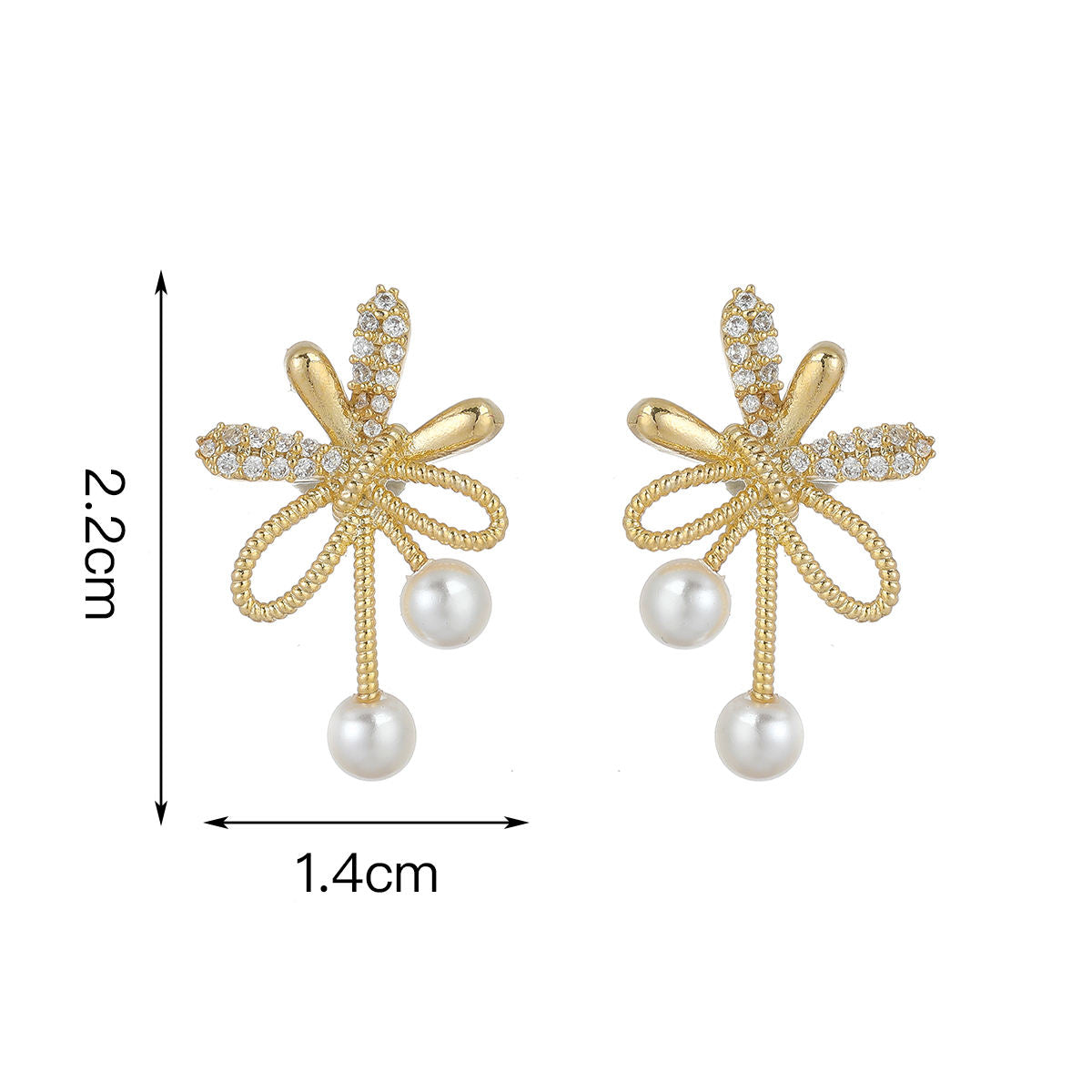 Pearl & Zircon Bow-Knot Earrings - Gold Plated Dainty Jewellery
