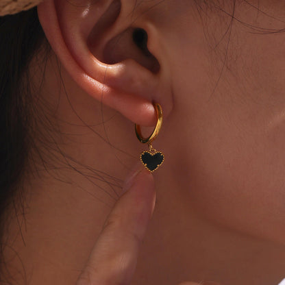 Black Agate Heart Stud Earrings