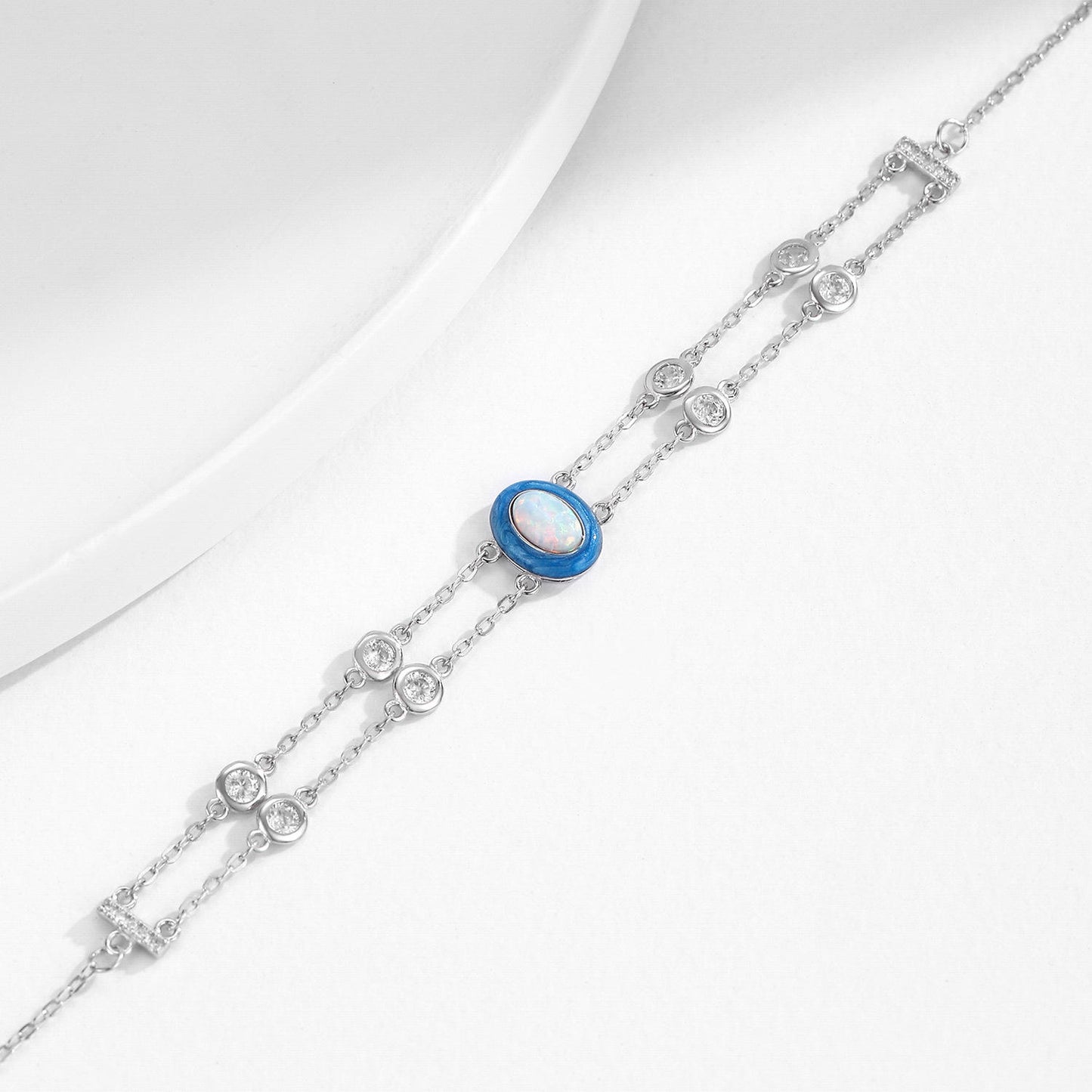 Vivid Multi-Layer Sterling Silver CZ & Enamel Opal Stackable Bracelet