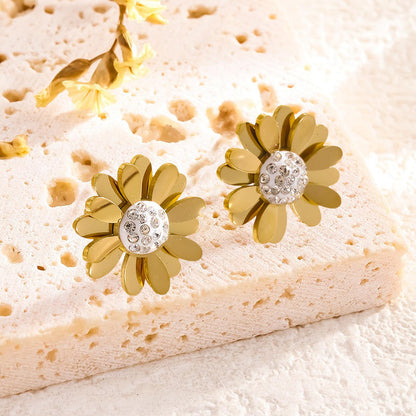 Gold-Plated Zircon Daisy & Sunflower Jewelry Set for Women