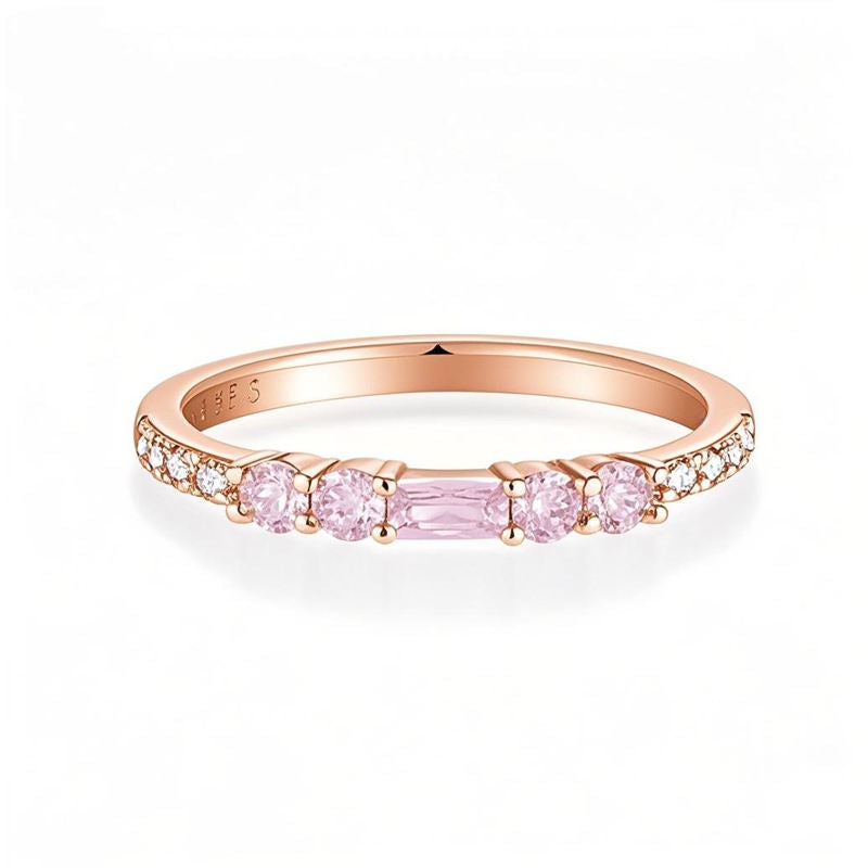 Rose Gold Promise Ring with Pink Zircon – 18K Gold-Plated Elegance