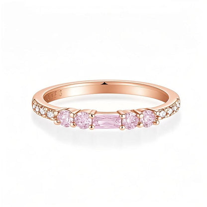 Rose Gold Promise Ring with Pink Zircon – 18K Gold-Plated Elegance