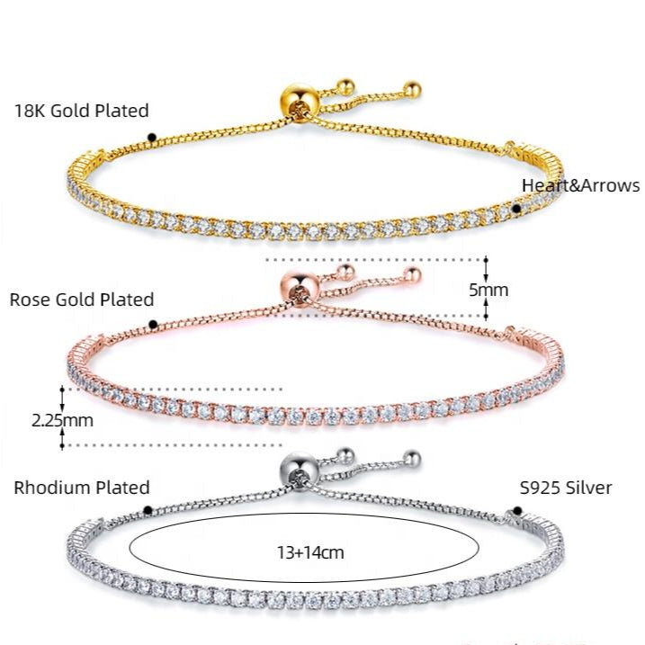 8K Gold Plated Sterling Silver Tennis Bracelet for Women
