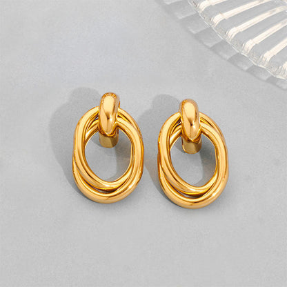 18K Gold Geometric Multi-Layered Drop Earrings