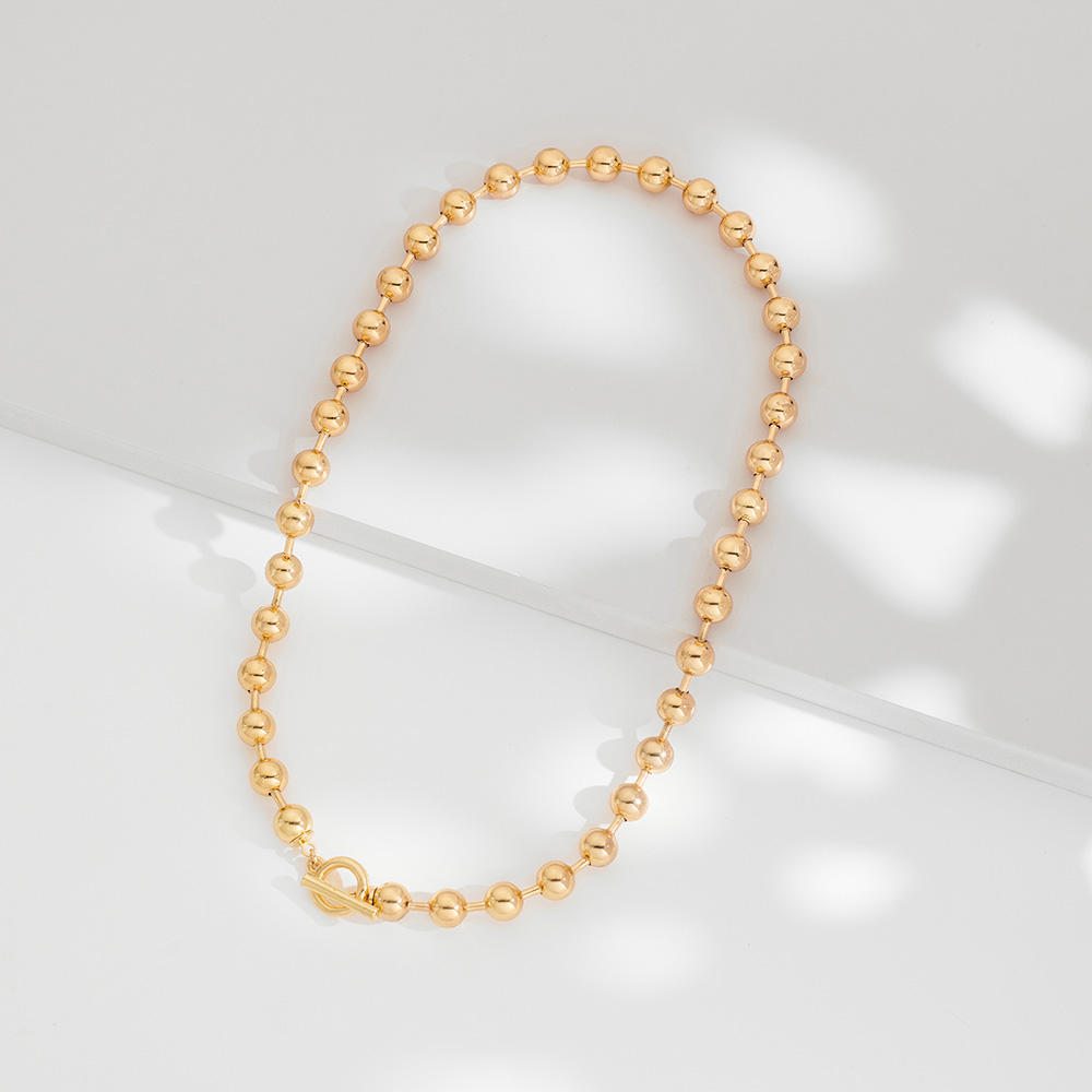Edgy 18K Gold Beaded Necklace – Punk Street Style for Women