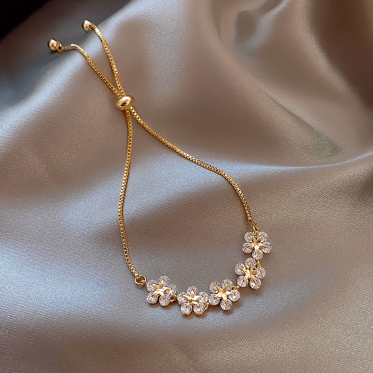 Gold-Plated Rhinestone & Zircon Petal Bracelet