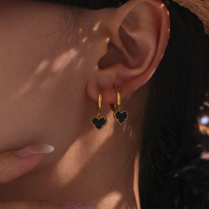 Black Agate Heart Stud Earrings