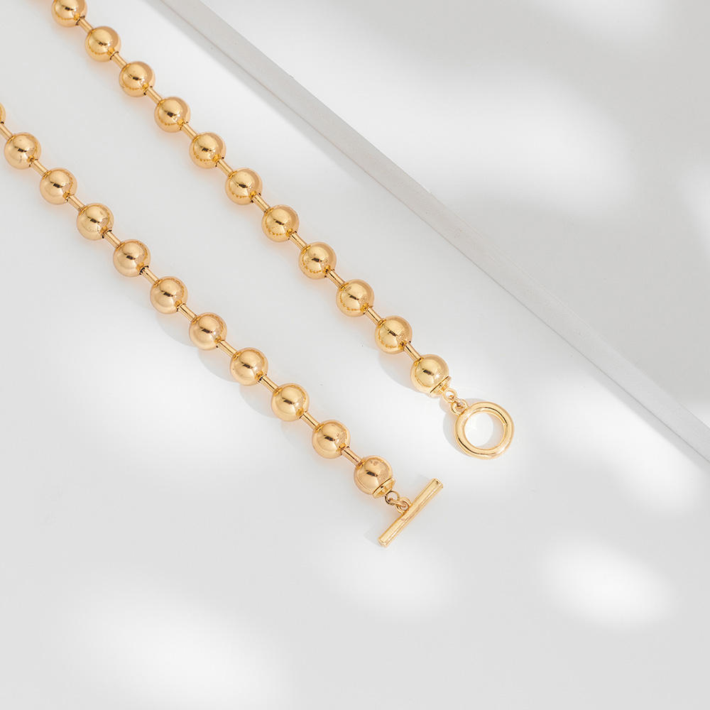 Edgy 18K Gold Beaded Necklace – Punk Street Style for Women