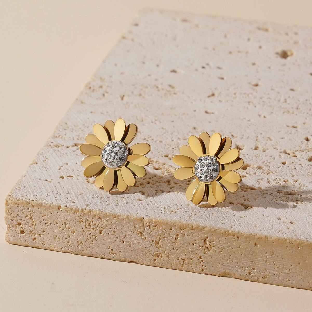 Gold-Plated Zircon Daisy & Sunflower Jewelry Set for Women