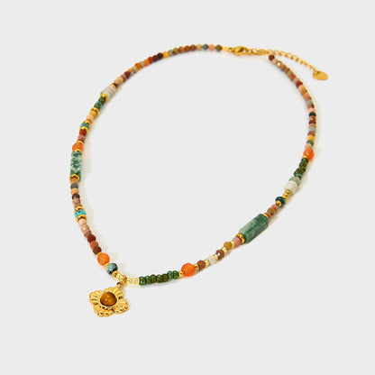 Mystiquè Tiger Eye Beaded Pendant Necklace – Gold Plated Stainless Steel