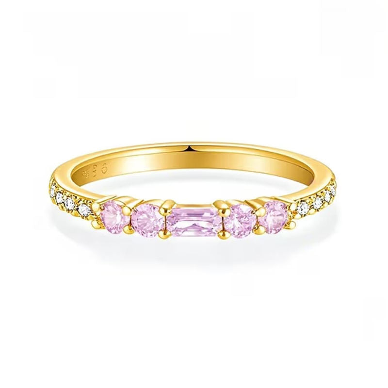 Rose Gold Promise Ring with Pink Zircon – 18K Gold-Plated Elegance