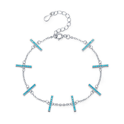 Sterling Silver Gold-Link Charm Bracelet with Turquoise & Geometric Design