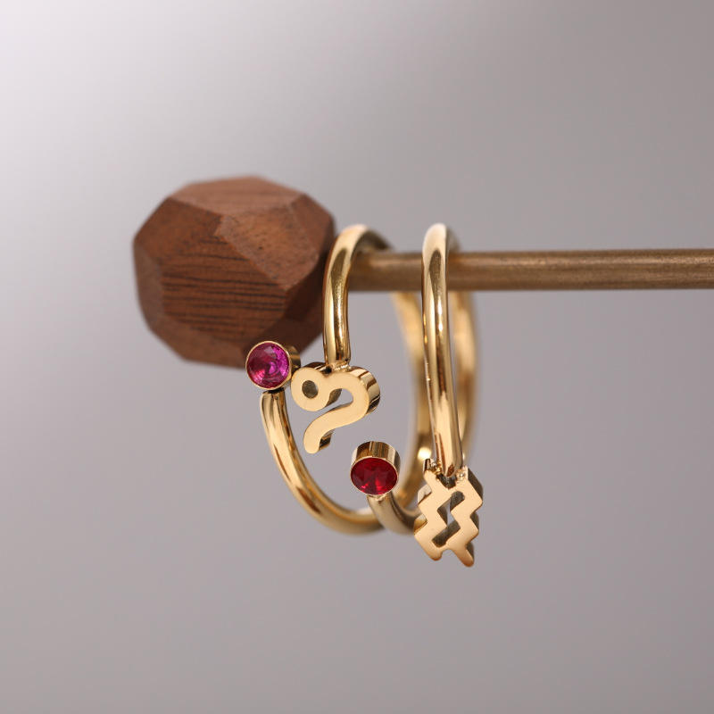 Gold Plated Zodiac Adjustable Rings – 12 Signs for Women