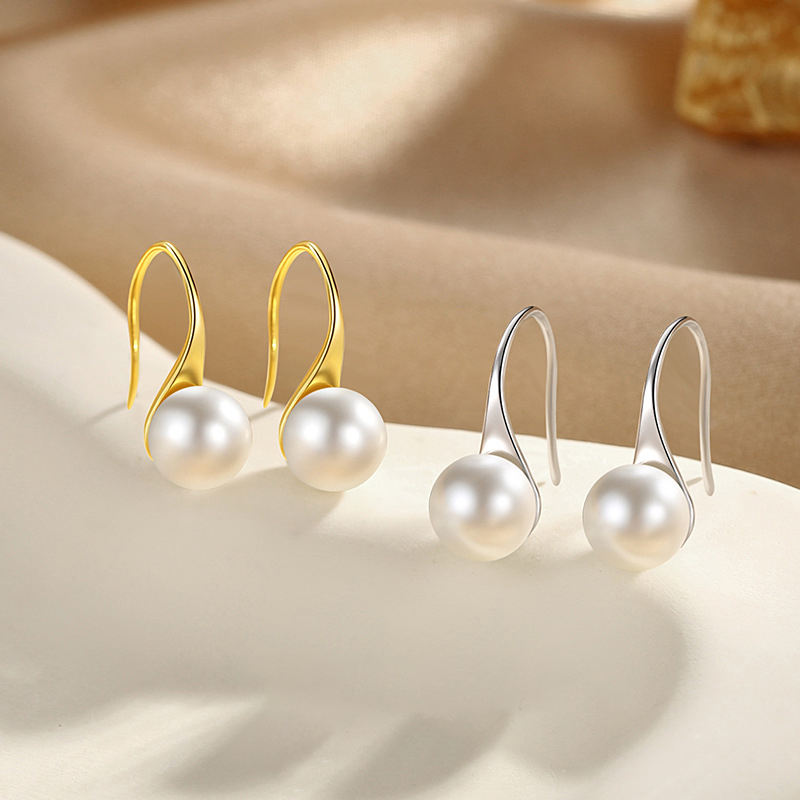 925 Sterling Silver & 18K Gold Plated Pearl Drop Earrings for Women