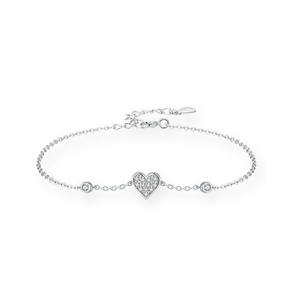 Sterling Silver Heart Zircon Link Chain Bracelet for Women