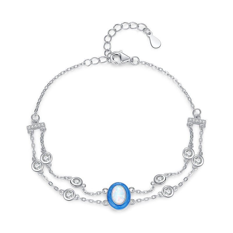 Vivid Multi-Layer Sterling Silver CZ & Enamel Opal Stackable Bracelet