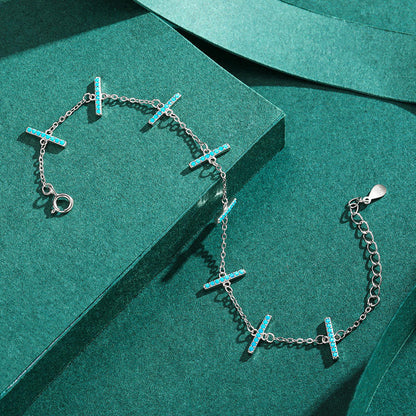 Sterling Silver Gold-Link Charm Bracelet with Turquoise & Geometric Design