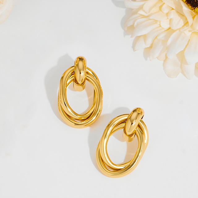 18K Gold Geometric Multi-Layered Drop Earrings
