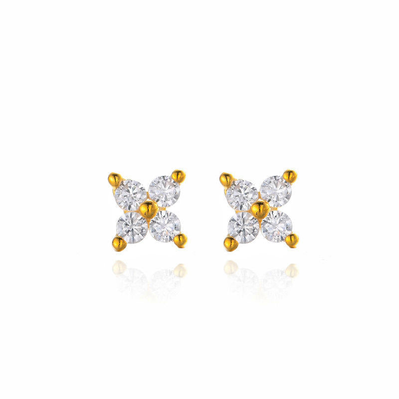 Gold Plated Four-Leaf Clover Stud Earrings