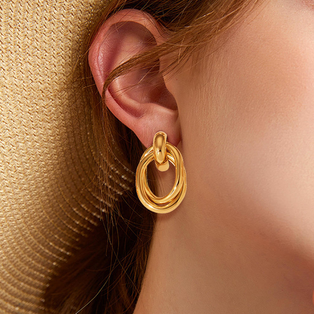 18K Gold Geometric Multi-Layered Drop Earrings