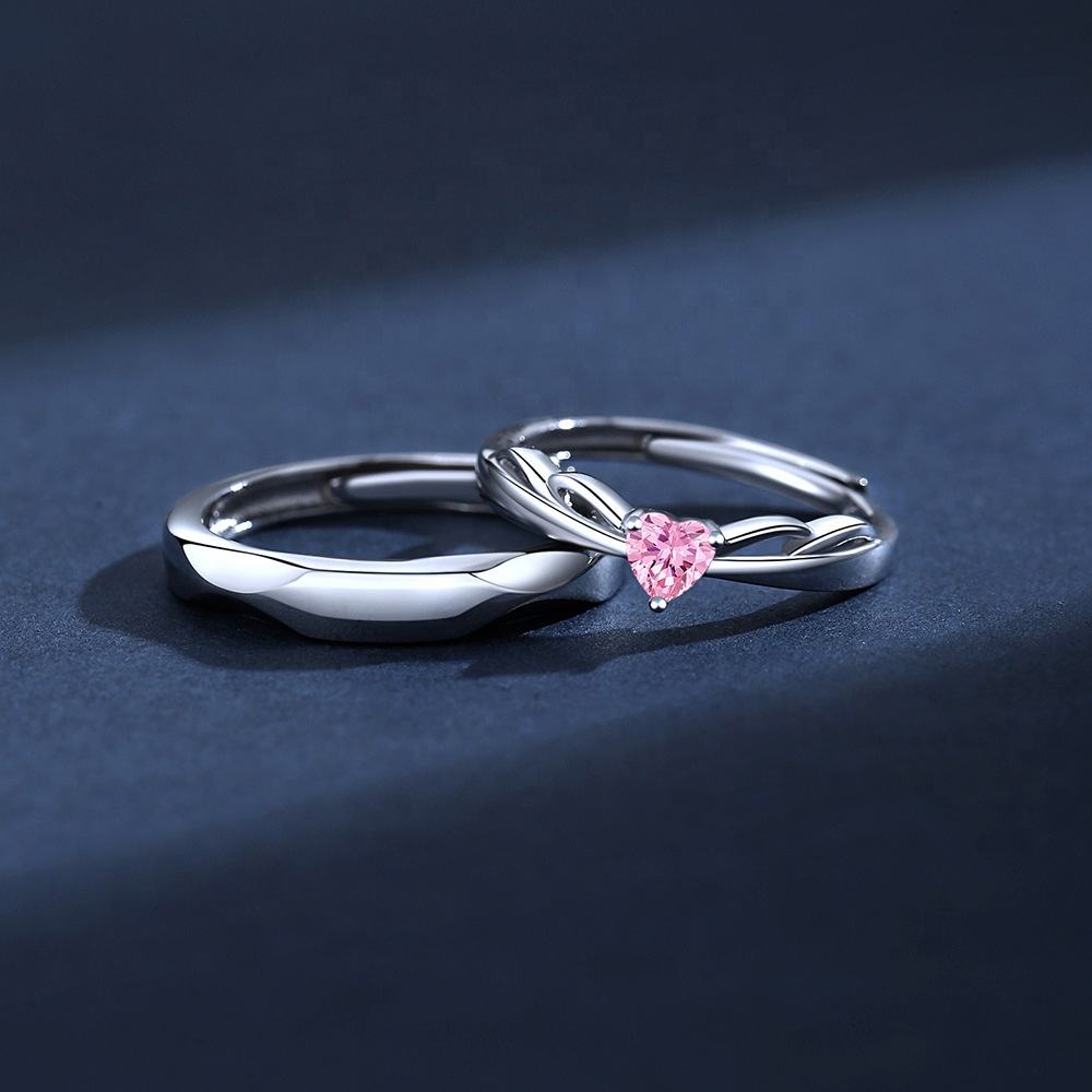 Elegant Couple Heart Adjustable Rings – 925 Sterling Silver