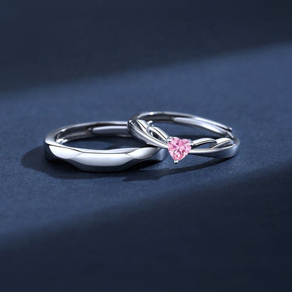 Elegant Couple Heart Adjustable Rings – 925 Sterling Silver