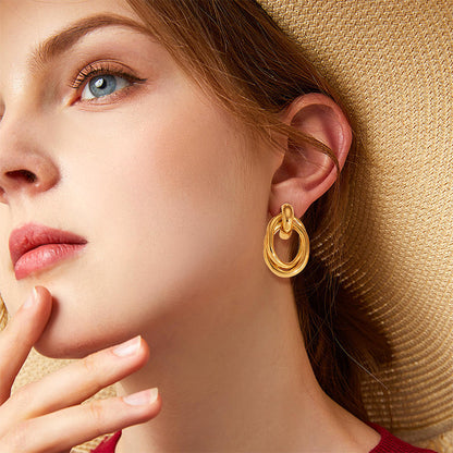 18K Gold Geometric Multi-Layered Drop Earrings