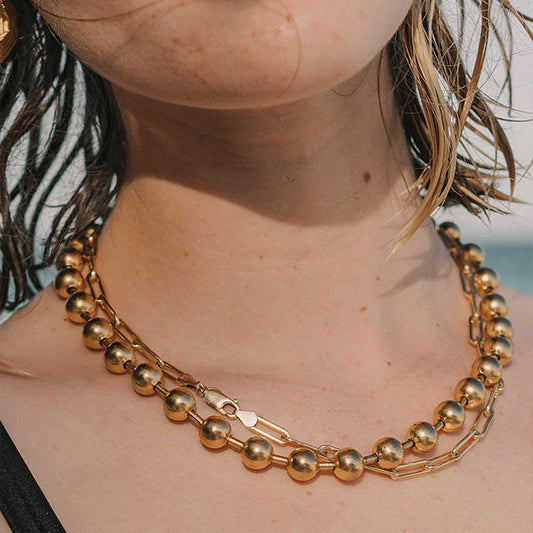 Edgy 18K Gold Beaded Necklace – Punk Street Style for Women