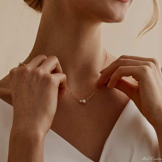 Stainless Steel Pearl Necklace with 14K Gold Plating